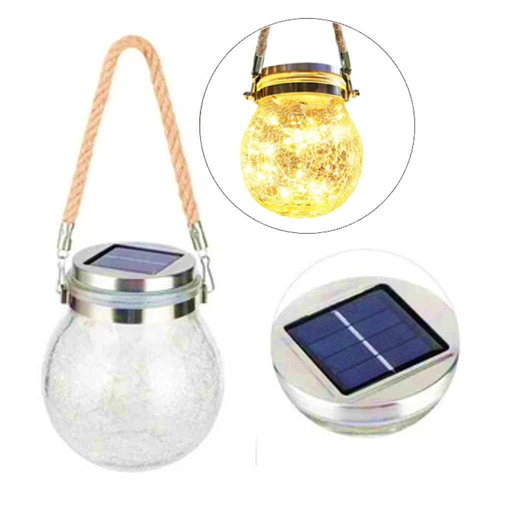 Lámpara Solar Impermeable Frasco de Vidrio 30 LEDs Luz Cálida-Plus0024