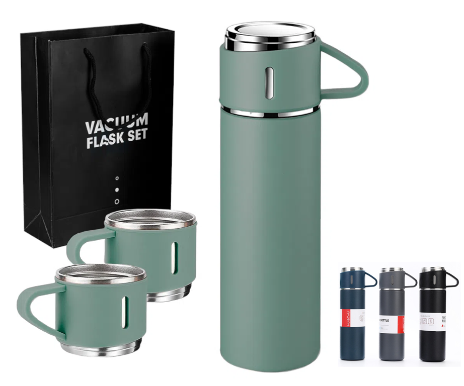 Termo de Acero Inoxidable 500 ml + 3 Tazas(+3. Dto: 20.02%)-Plus0200