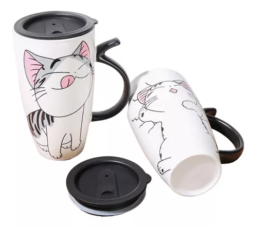 Taza de Cerámica con Tapa, Diseño Gatito, 600 ml. 16x9 cm(+3. Dto:7.01%)-Plus0226