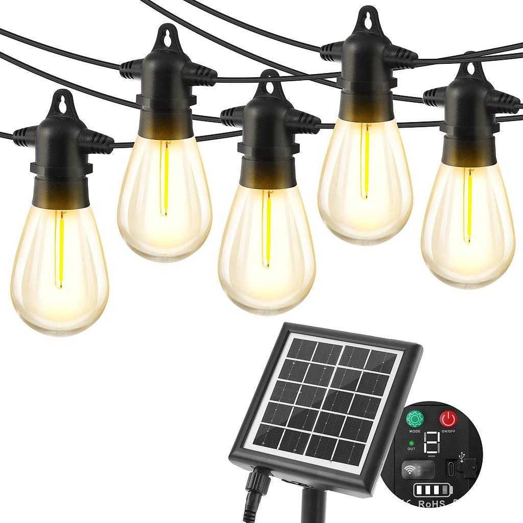 Guirnalda Solar, 10 Metros, 20 Focos Vintage(+3. Dto: 5.56%)-MBCD-273