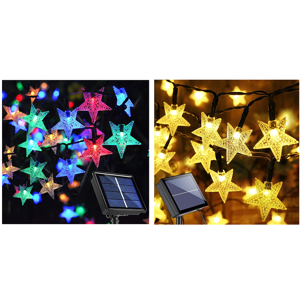 Guirnalda Solar Impermeable Tipo Estrellas, 5 Metros,Opciones Cálida y Multicolor(+3. Dto: 14.91%)-DP2022-28