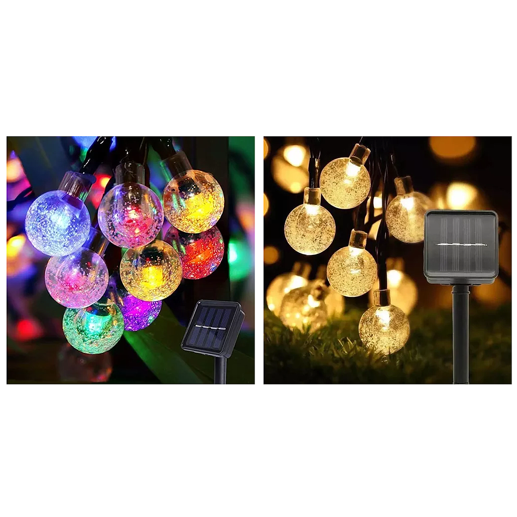 Guirnalda Solar Impermeable Tipo Esferas (bolitas), 5 Metros, Opciones Cálida y Multicolor (+3. Dto: 12.52%)-WTD001