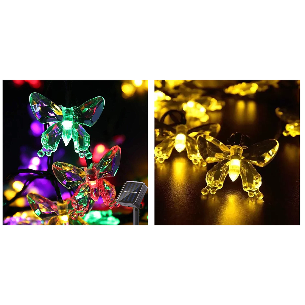 Guirnalda Solar Impermeable Tipo Mariposa, 5 Metros, Opciones Cálida y Multicolor (+3. Dto: 12.52%)-DP2022-25A