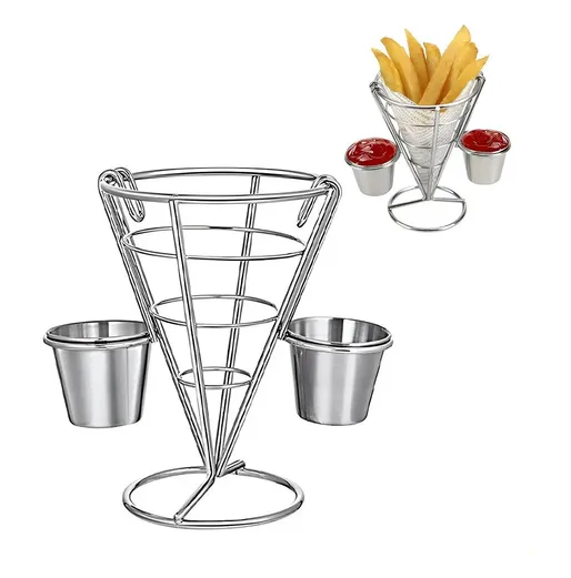 Cono Metálico para Papas Fritas con 2 Recipientes para Salsas(+3. Dto: 14.31%)-Plus0282