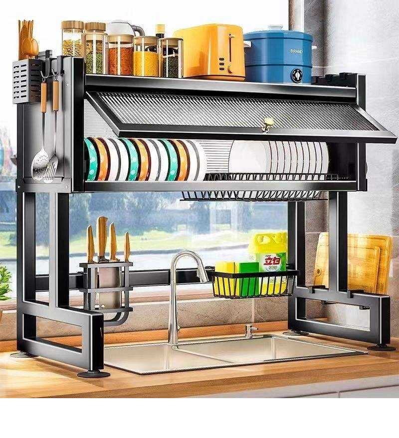 Escurridor de Platos de Acero inoxidable con Tapa y Organizador de Utensilios para Fregadero de Doble Pozo(+3. Dto:3.4%)-Plus295
