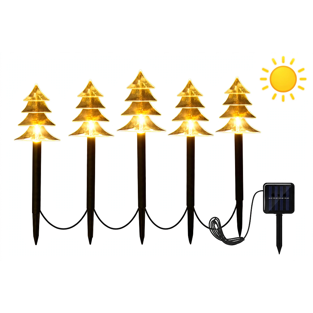 Guirnalda Solar Impermeable Tipo Árbol, 5 Estacas, Luz Cálida(+3. Dto: 16.68%)-WTD-033