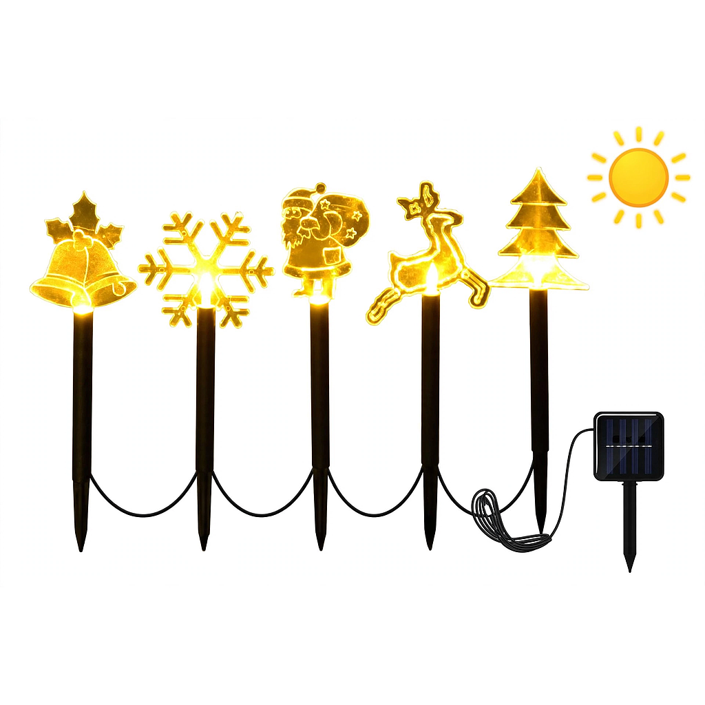 Guirnalda Solar Impermeable Tipo Adornos Navideños, 5 Estacas, Luz Cálida(+3. Dto: 16.68%)-WTD-037