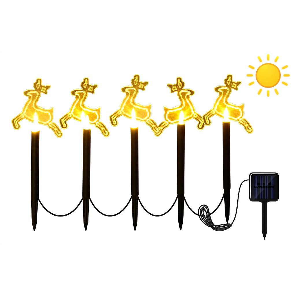 Guirnalda Solar Impermeable Tipo Renos, 5 Estacas, Luz Cálida(+3. Dto: 16.68%)-WTD-036